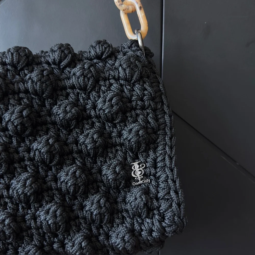 One&Only Black Crochet Shoulder Bag with Chain Strap - Picture 2 of 5